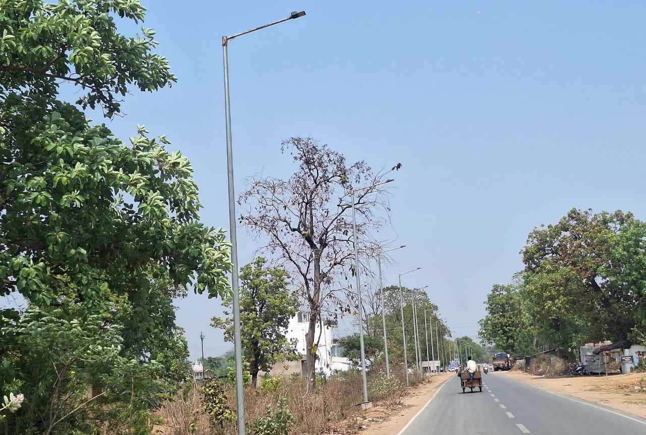 DMF;डीएमएफ मद के पैसे से लगे 108 स्ट्रीट लाइट्स में से एक भी चालू नहीं, खंभे हो रहे धराशायी